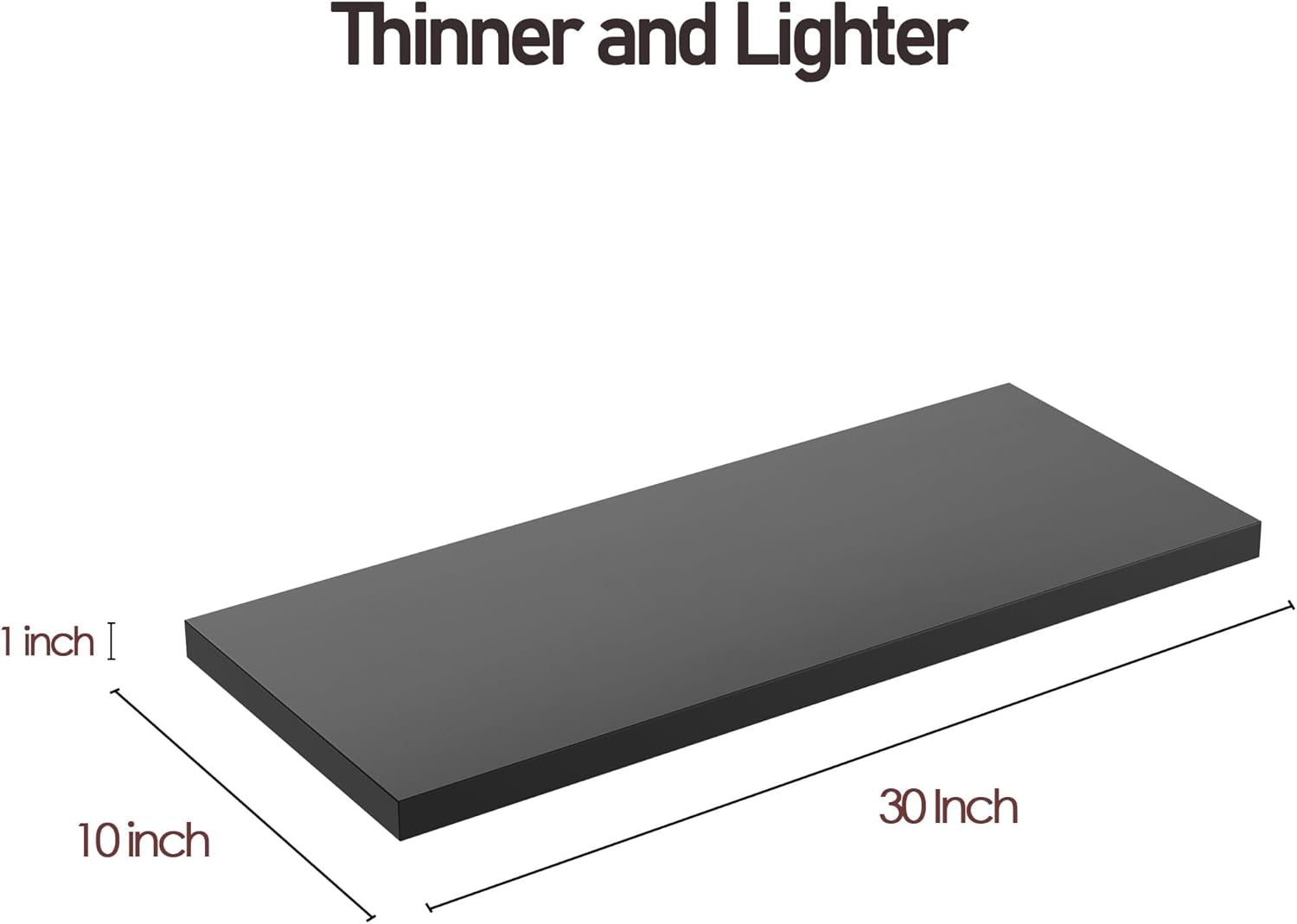 Wall Shelf Set of 2, Black Floating Shelves 30 in W x 10 in D x 1 in H, Wooden Floating Wall Shelf