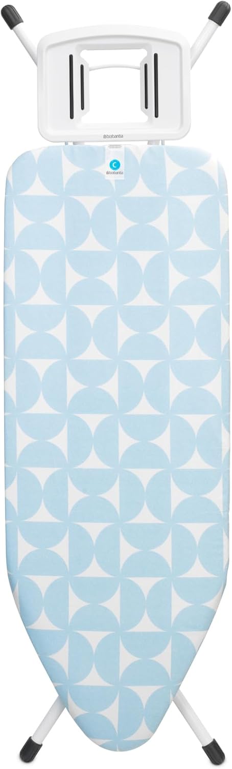 Brabantia Size C Ironing Board (49x18 in) 7 Height Options, Solid Steam Iron Rest Holder (Fresh
