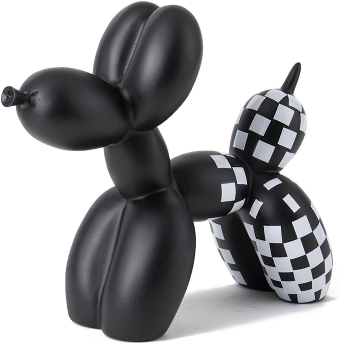 Vilead Resin Balloon Dog Statue with Checkered Pattern,Modern Home Decoration Trendy Animal Art