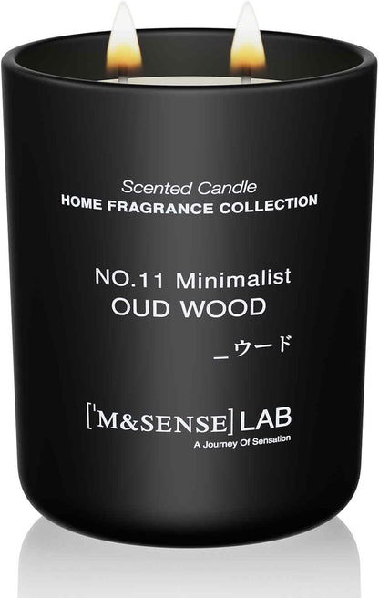 M&SENSE Natural Soy Candle| Oud Wood | 16.6 oz, 95H Burn | Minimalist Scented Candle for