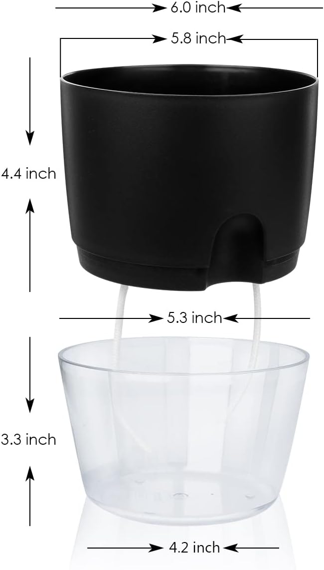Vanavazon 6 Inch Self Watering Planter Pots for Indoor Plants, 3 Pack African Violet Pots with Wick