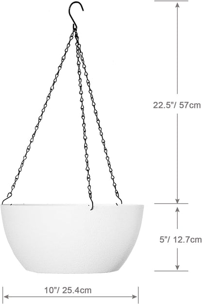 10 inch Hanging Planters for Outdoor Indoor Plants with Drainage Holes and Chain, 2 Pack Round
