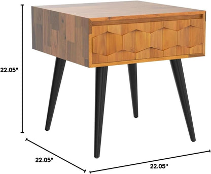 Bme Georgina Solid Wood Nightstands with Drawers - Fully Assembled Rustic Geometric Pattern Bedside