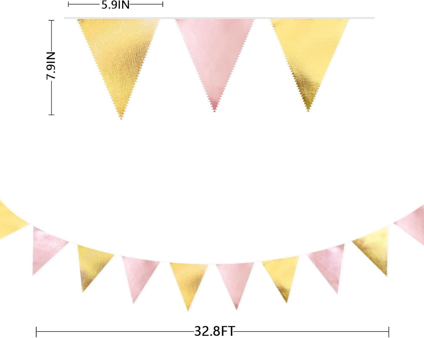 Pink Gold Party Decoration Metallic Fabric Light Pink Gold Triangle Pennant Banner Flag Bunting