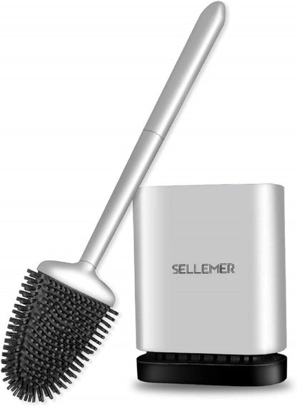 Sellemer Toilet Brush and Holder Set - Flexible Toilet Bowl Brush Head with Silicone Bristles