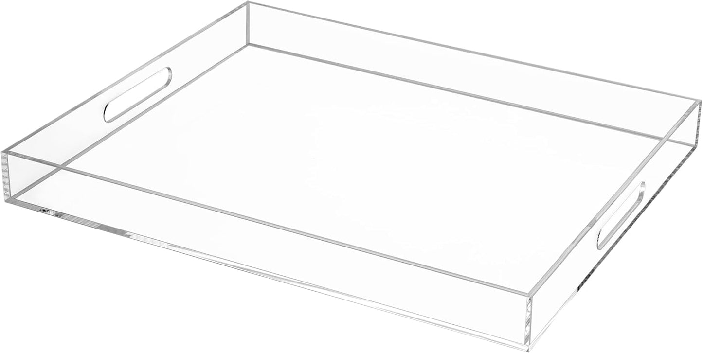 Clear Rectangular 16x20 Inches Acrylic Ottoman Tray Decorative Serving Tray with Cutout Handles