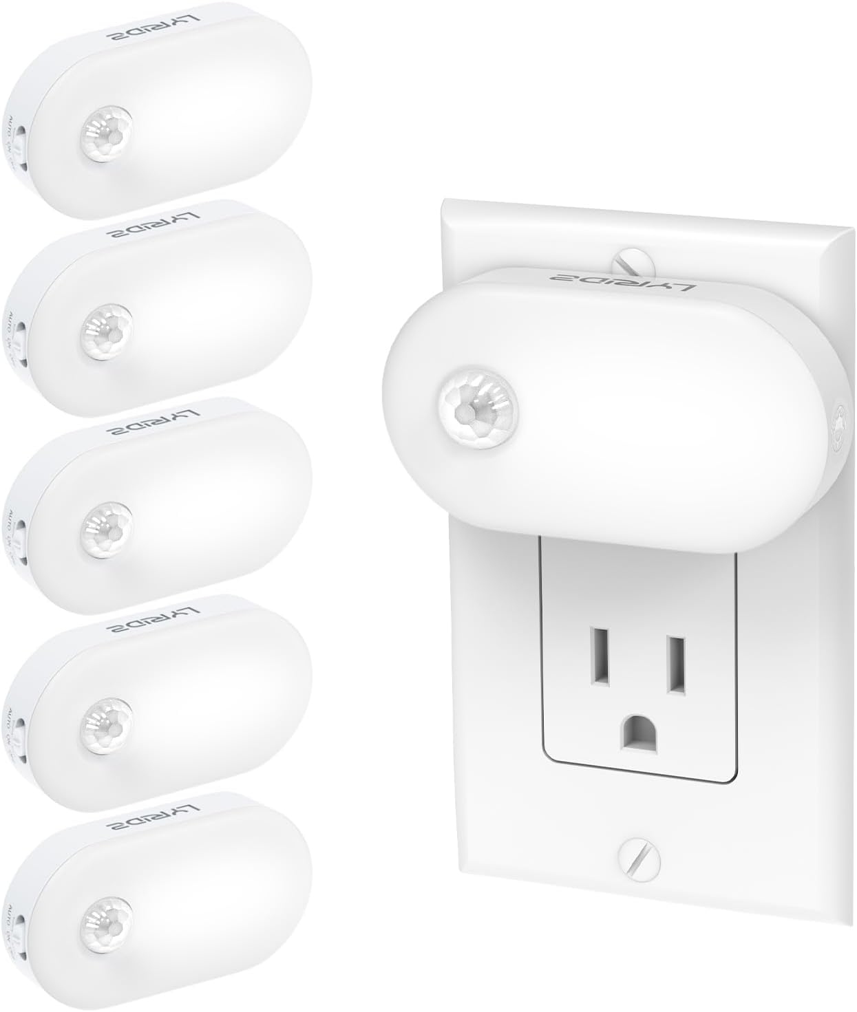 Lyridz Plug in Night Light with Motion Sensor, Smart Cool White LED Nightlights with 1-120LM