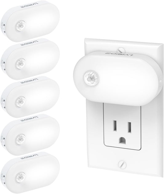 Lyridz Plug in Night Light with Motion Sensor, Smart Cool White LED Nightlights with 1-120LM
