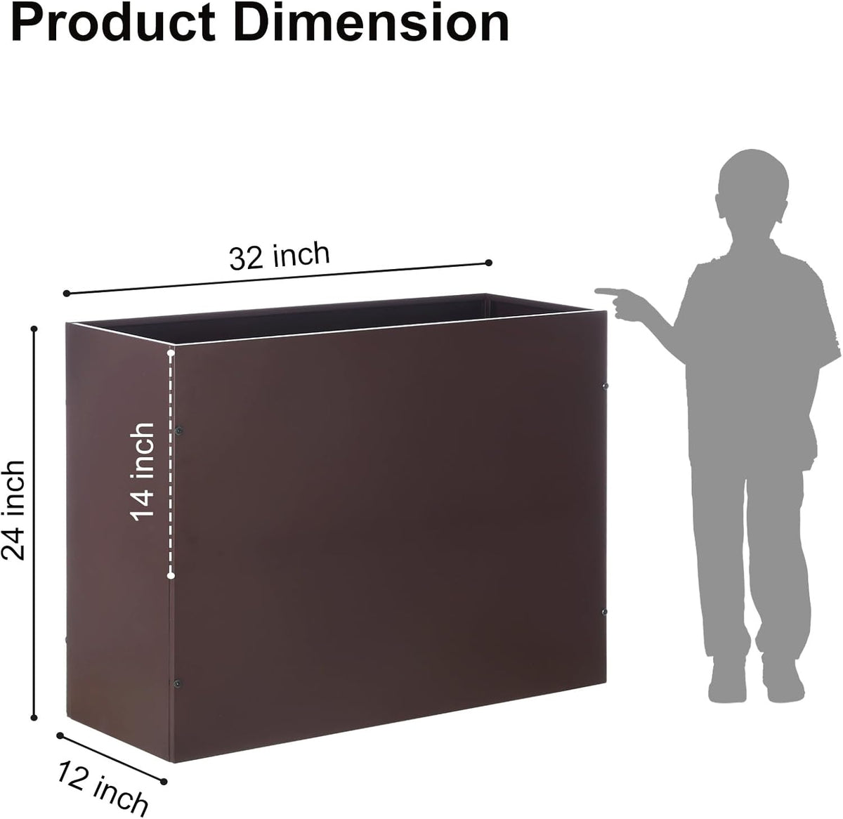 SUNNYPARK Large Metal Planter Box 32”x 12”x 24”, Rectangular Modern Brown Metal Planter Box Heavy
