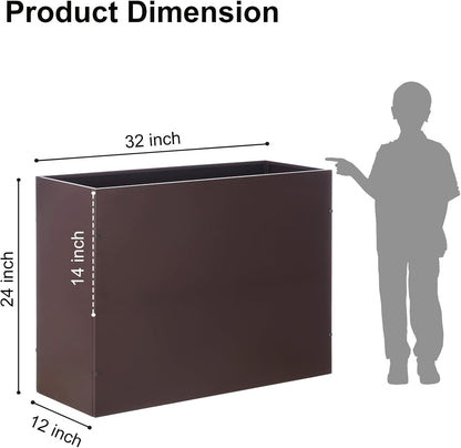 SUNNYPARK Large Metal Planter Box 32”x 12”x 24”, Rectangular Modern Brown Metal Planter Box Heavy