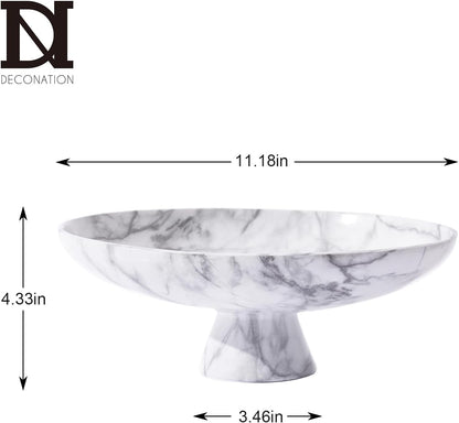 DN DECONATION White Resin Decorative Bowl for Modern Home Decor, 11.2" Large Pedestal Kitchen Fruit