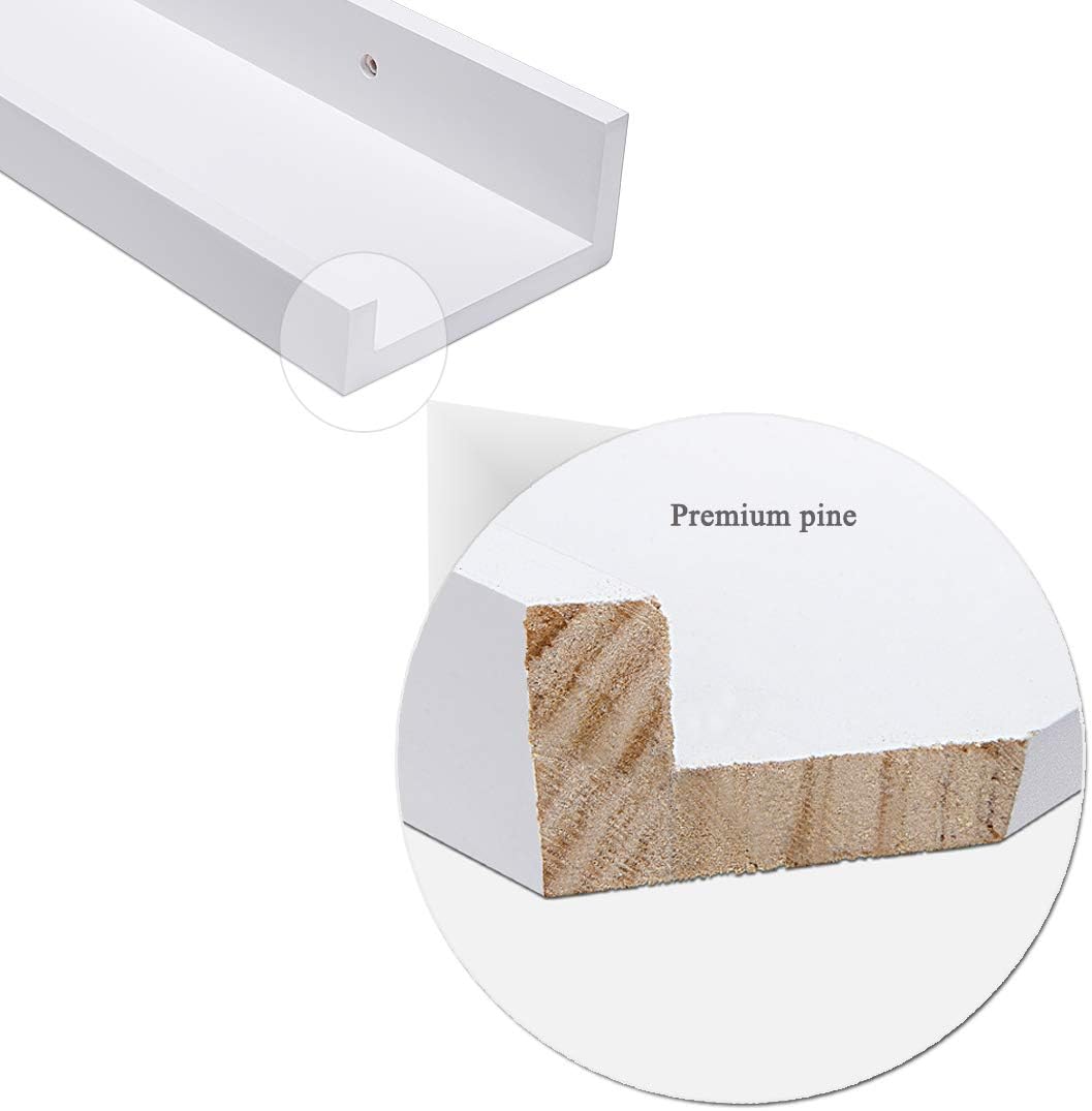 AZSKY 48 Inch White Picture Ledge Shelf Long Floating Shelves Set of 2 Wall Picture Shelf Pine