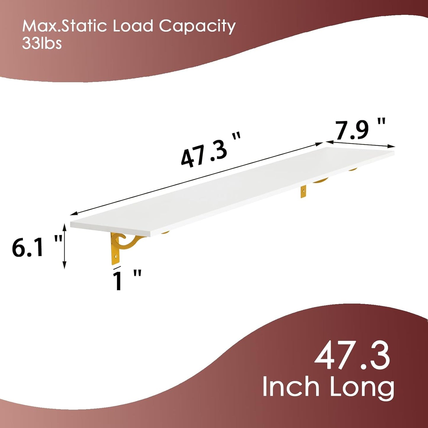 DINZI LVJ Long Wall Shelves, Set of 4, 47.3" Wall Mounted Shelves, Large Floating Shelves for