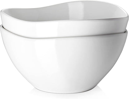 DOWAN Large Mixing Bowls, Ceramic Serving Bowls, 3.2 Quart Deep Salad Bowls, 105 Oz White Fruit