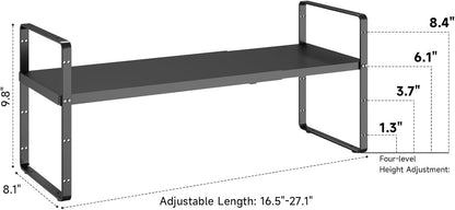 16.5~27.1" Expandable Shelf Organizer, 1Pack 8.1" Wide Stackable Cabinet Shelf Organizers, Black