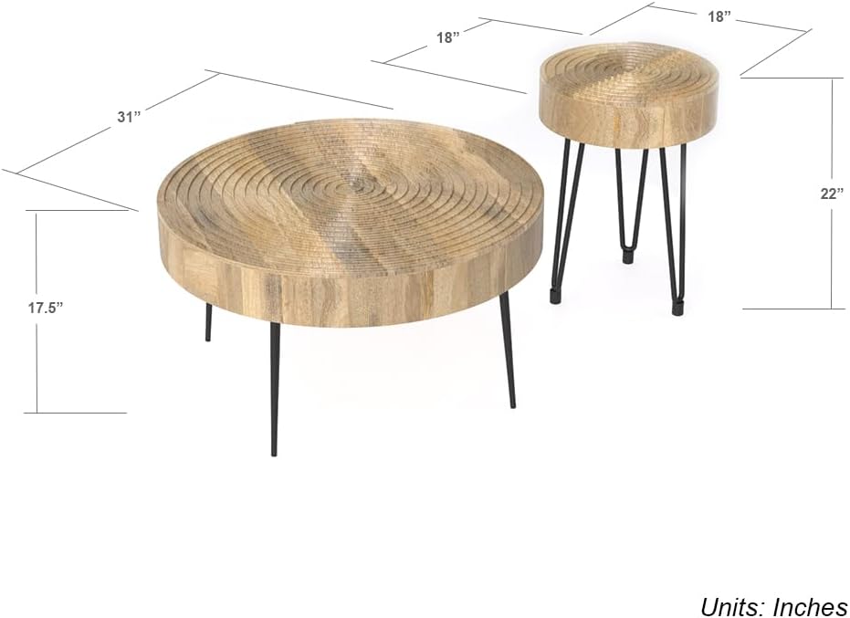 Relso Aspen Round Nesting Coffee Table Set of 2 – Solid Wood Nesting Tables with Metal Legs