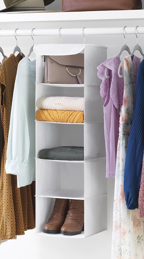 Whitmor 5 Section Closet Organizer - Hanging Shelves with Sturdy Metal Frame, White