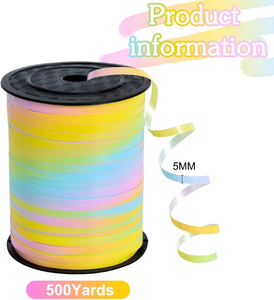 BEISHIDA 500 Yards Rainbow Curling Ribbon Pastel Balloon String, Light Color Balloon Ribbon for