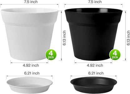 homenote Plant Pots,7.5 Inch Flower Pots for Plants Plastic Planters for Indoor with Multiple