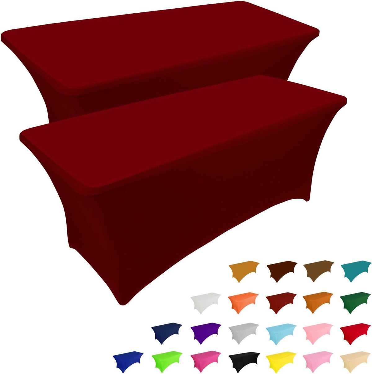 IVAPUPU 2 Pack 8FT Table Cloth for Rectangular Fitted Events Stretch Burgundy Table Covers Washable