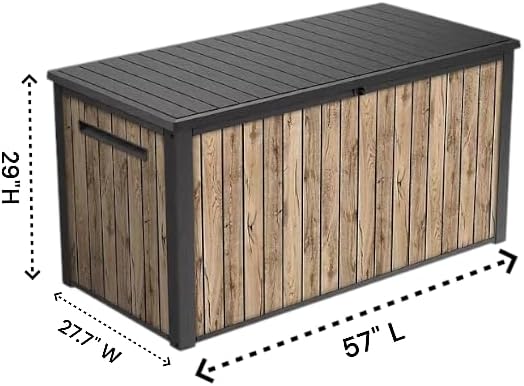 Outdoor Storage Box, Wood-Look Resin Deck Container, Indoor/Outdoor Storage, Ash Wood Brown (170