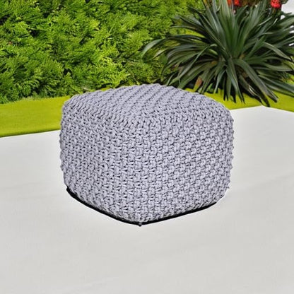 BIRDROCK HOME Square Pouf Ottoman | Cotton Braided Foot Stool with Bean Bag Filling | Boho Foot