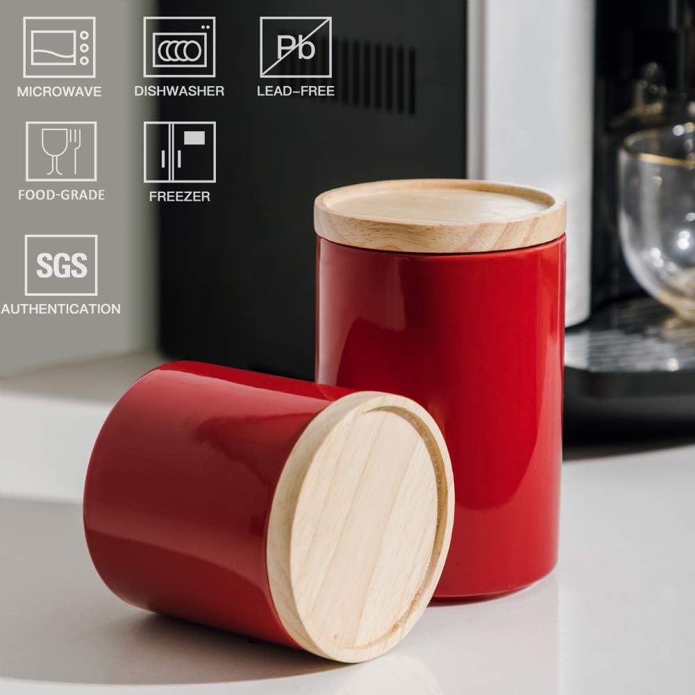 Sweejar Kitchen Canisters Ceramic Food Storage Jar, Stackable Containers with Airtight Seal Wooden