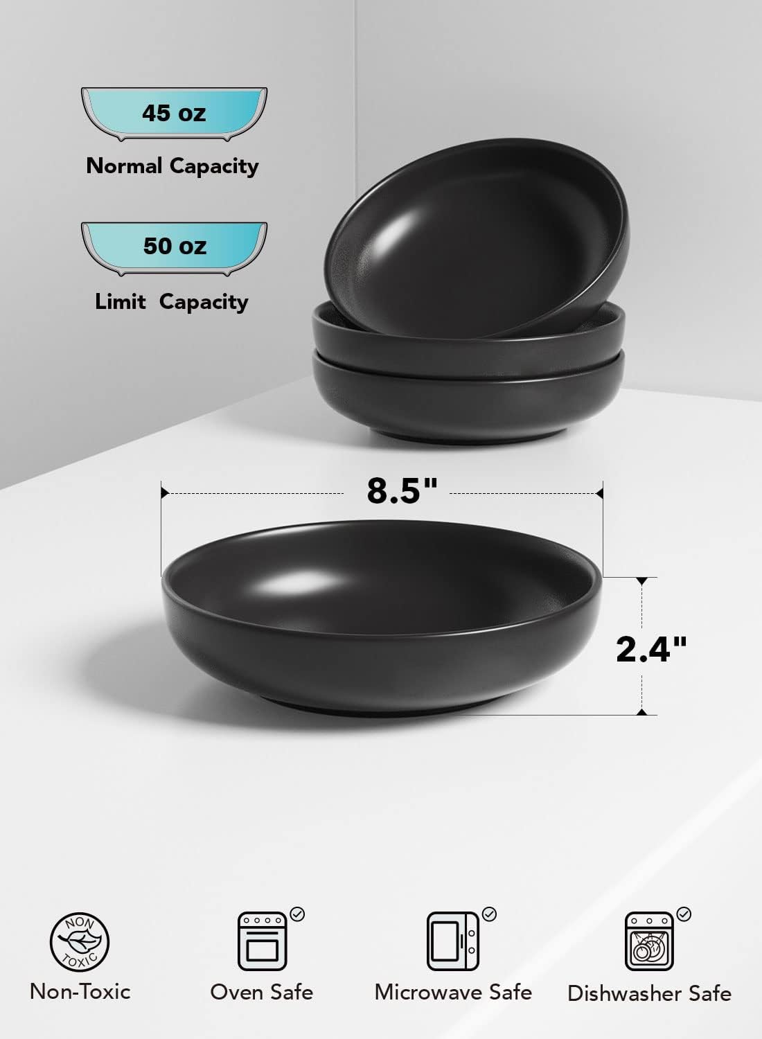 LE TAUCI Pasta Bowls 45 oz, Salad Bowls Set for Serving Soup, Pasta, Noodle, Dinner, Large Kitchen