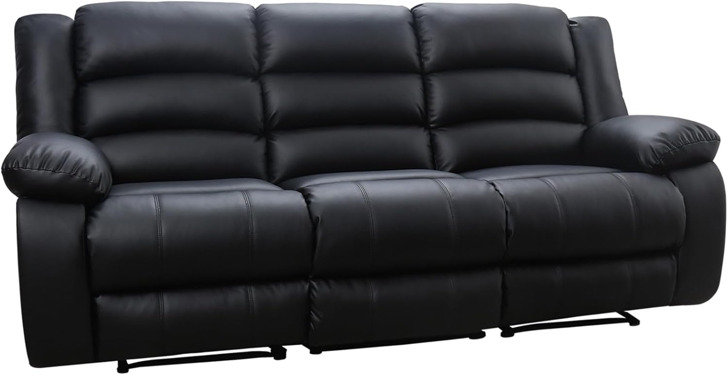 EBELLO Faux Leather Manual Reclining Sofa with 2 Concealed Cup Holders, Overstuffed Armrest 3 Seat