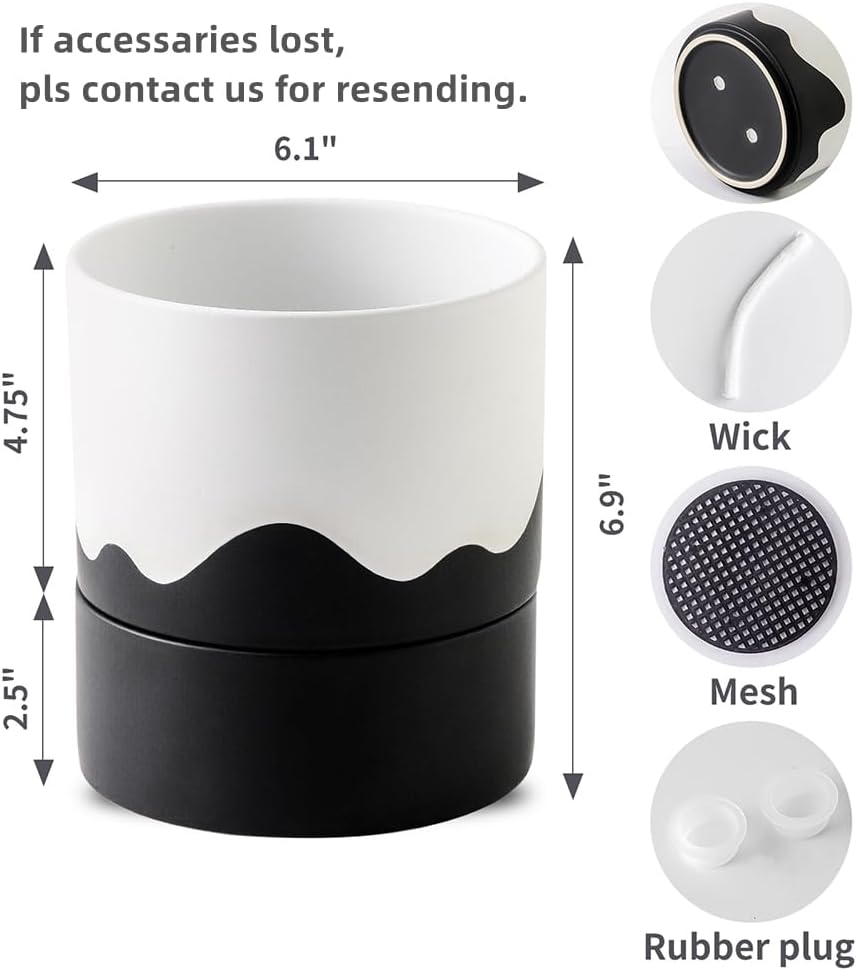 Nihow Self Watering Plant Pot: 6 Inch Ceramic Planter with Drainage Hole & Water Storage Plus for