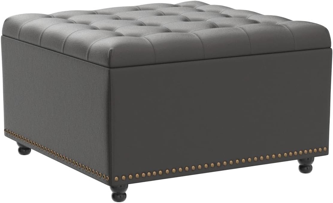 Tbfit Large Square Storage Ottoman Bench, Button Tufted Coffee Table, Oversized Storage Ottomans