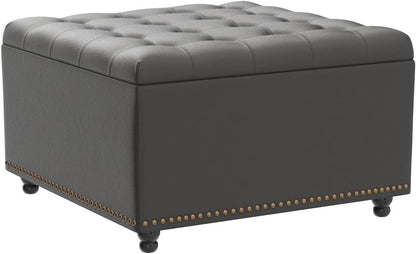 Tbfit Large Square Storage Ottoman Bench, Button Tufted Coffee Table, Oversized Storage Ottomans