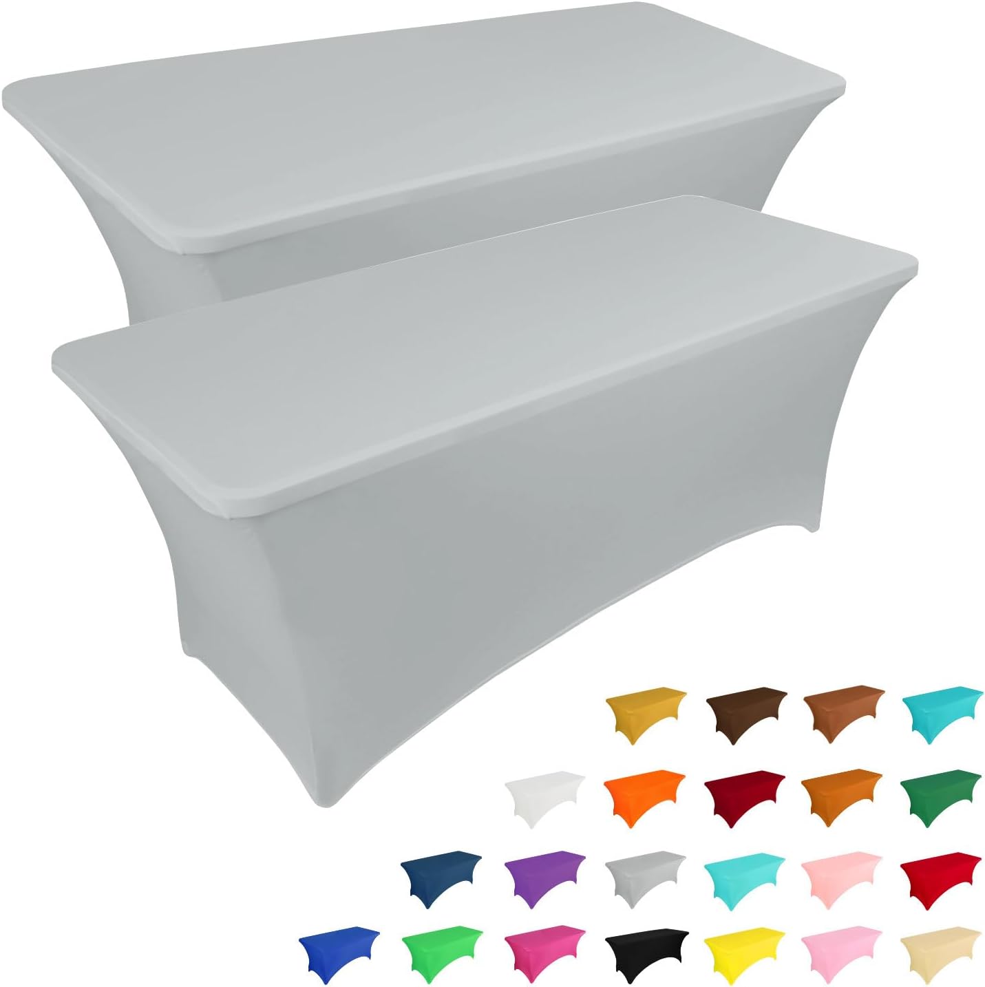 IVAPUPU 2 Pack 8FT Table Cloth for Rectangular Fitted Events Stretch Grey Table Covers Washable