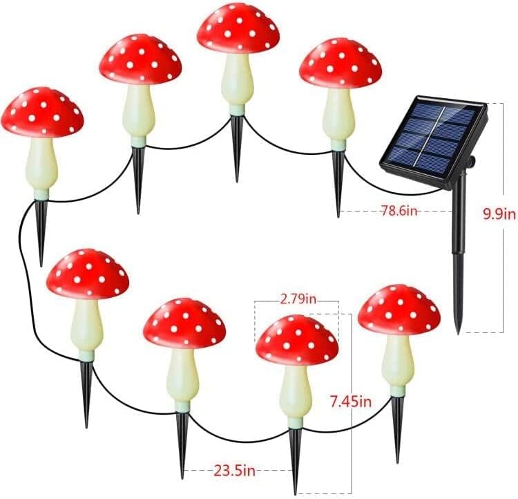 8-Pack Red Solar Mushroom Lamp, 8 Modes, Outdoor Waterproof, for Garden Decor, Christmas