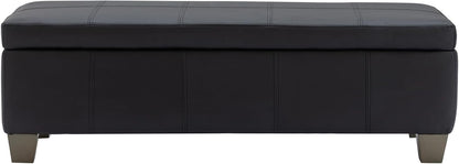 51 Inch Black Faux Leather Ottoman with Storage, Rectangular Extra Long Bench, End of Bed Bench