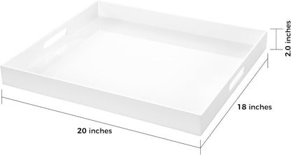 White Rectangular 18x20 Inches Acrylic Ottoman Tray Decorative Serving Tray with Cutout Handles