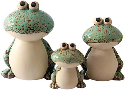 Frog Garden Decor Set of 3,Funny Cute Ceramic Frog Garden Statues Yard Decoration Outdoor Holiday