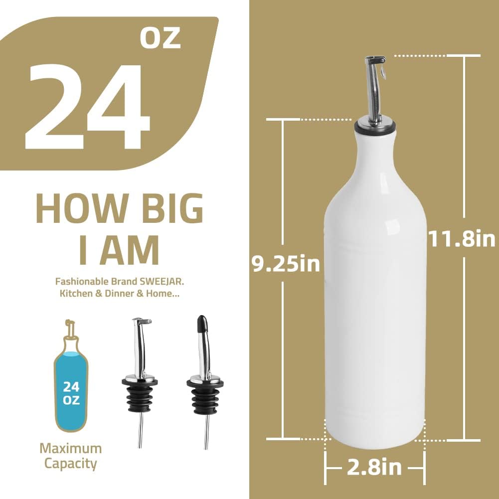 Sweejar Large Ceramic Olive Oil Dispenser Bottle, Opaque Oil Cruet Protects Oil to Reduce