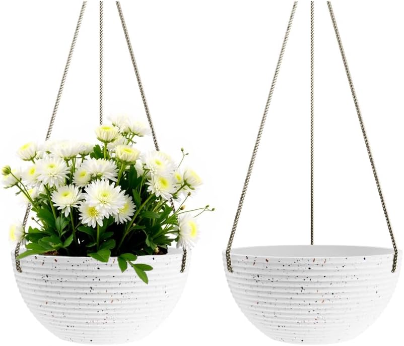 Line Pattern 10 Inch Hanging Planter for Indoor Outdoor Plants, 2 Pack Round Hanging Pots for
