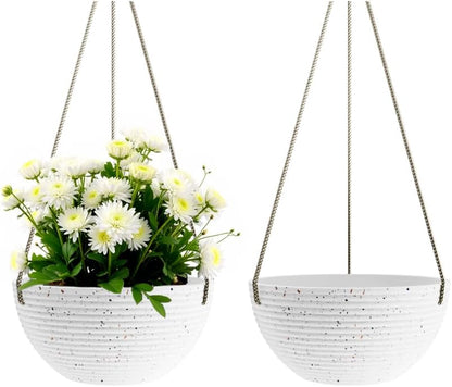 Line Pattern 10 Inch Hanging Planter for Indoor Outdoor Plants, 2 Pack Round Hanging Pots for