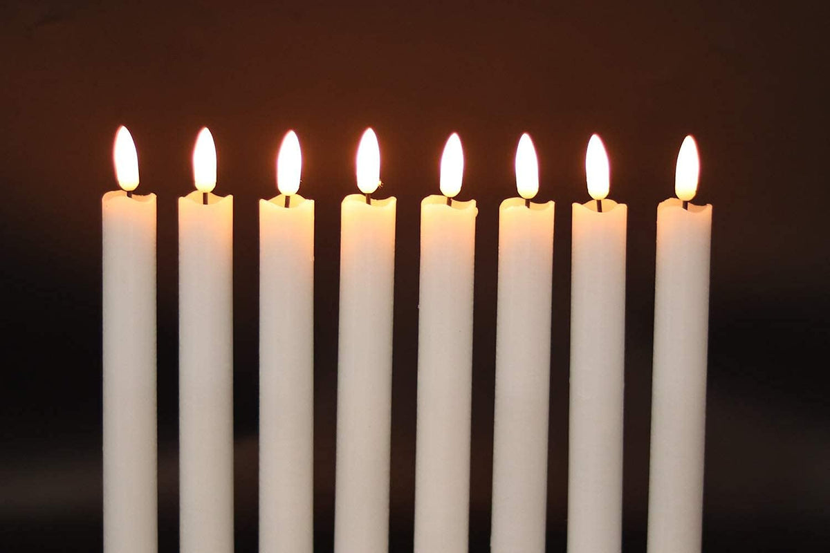 GenSwin Flameless White Taper Candles Flickering with 10-Key Remote, Battery Operated Led Warm 3D