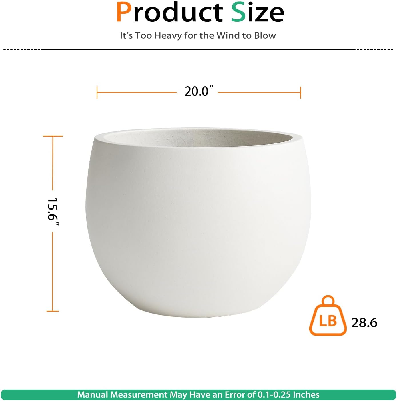 Ball Concrete Planter Outdoor Indoor, Large Tall Cement Plant Pots for Trees Flowers (White, 20