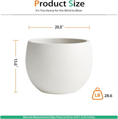Ball Concrete Planter Outdoor Indoor, Large Tall Cement Plant Pots for Trees Flowers (White, 20