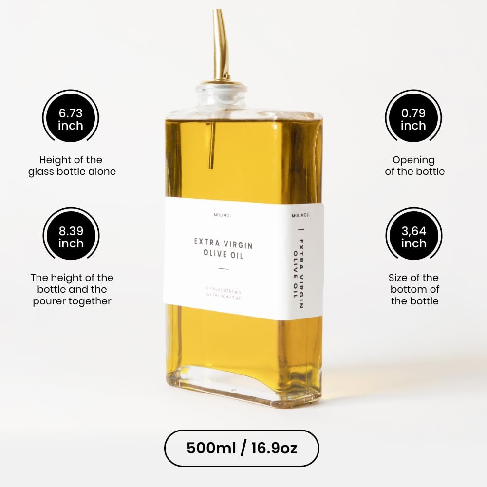 Molimoli Olive Oil Dispenser Bottle for Kitchen, Automatic Pourer, Glass Thin Bottle Dispenser for