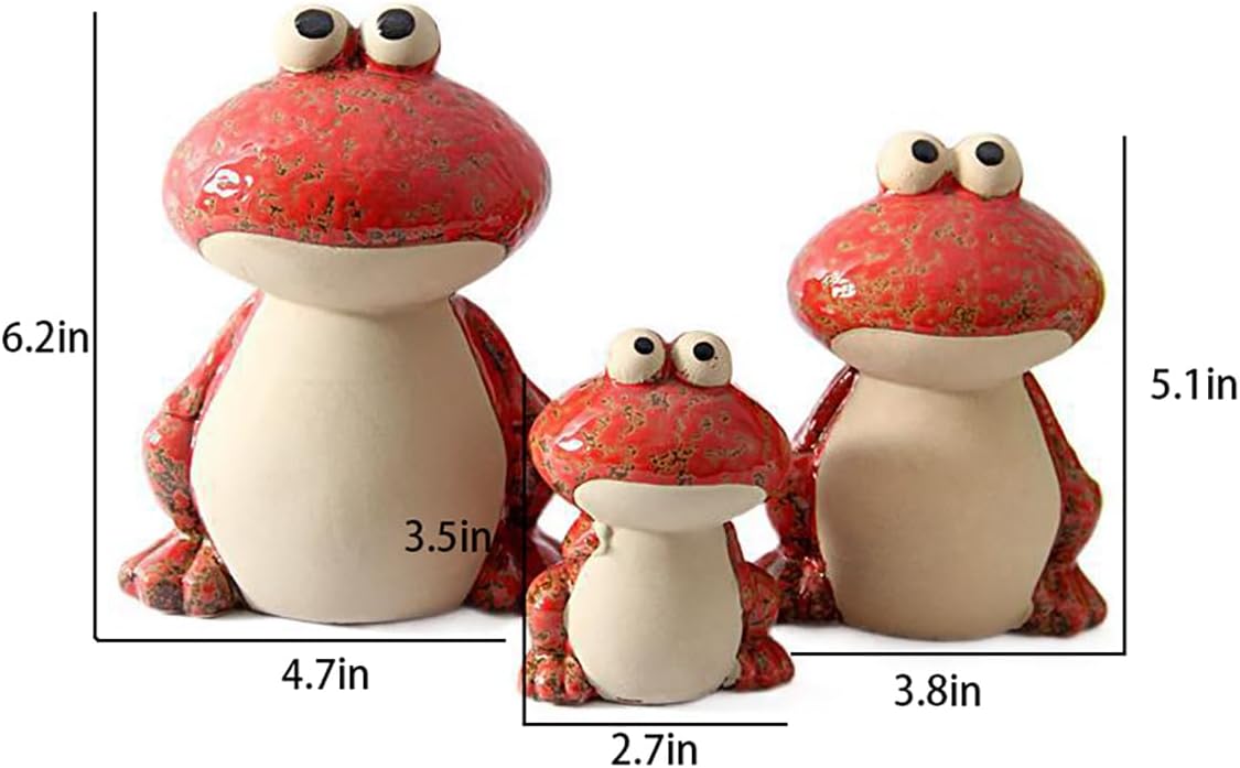 Frog Garden Decor Set of 3,Funny Cute Ceramic Frog Garden Statues Yard Decoration Outdoor Holiday