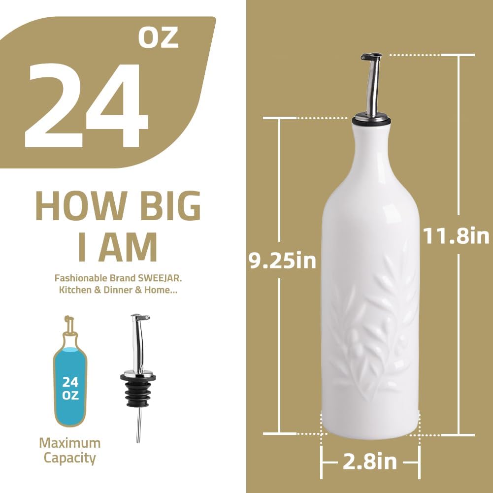 Sweejar Large Ceramic Olive Oil Dispenser Bottle, 24 Oz Relief Opaque Oil Cruet Protects Oil To