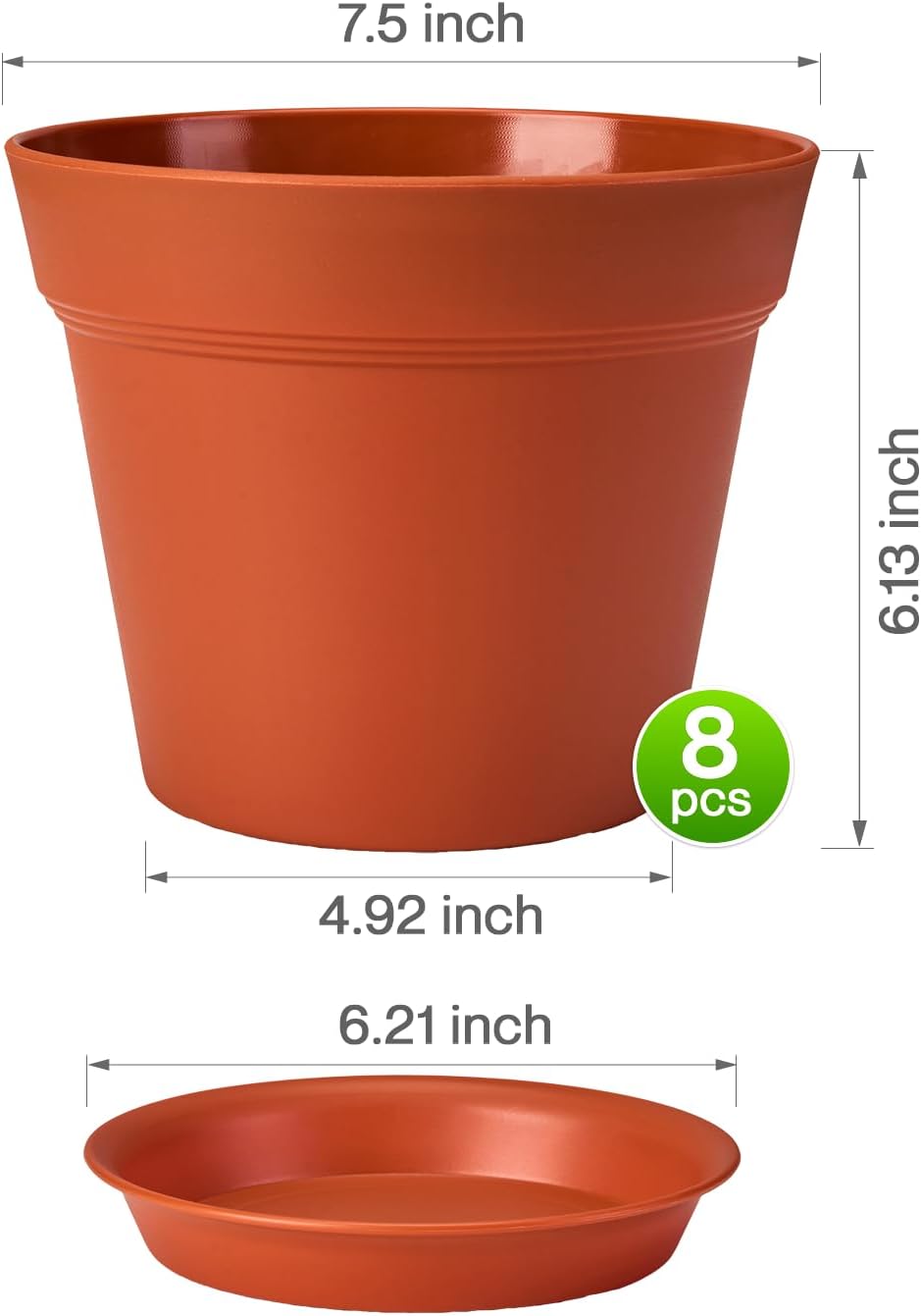 homenote Plant Pots,7.5 Inch Flower Pots for Plants Plastic Planters for Indoor with Multiple