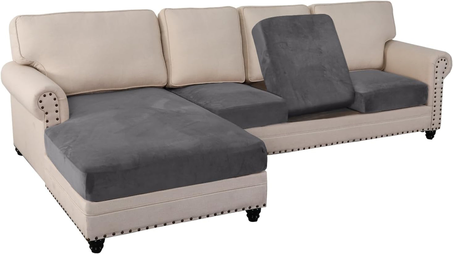 PrinceDeco Sectional Couch Covers 4 Pieces Velvet Separate Couch Cushion Covers L Shape for