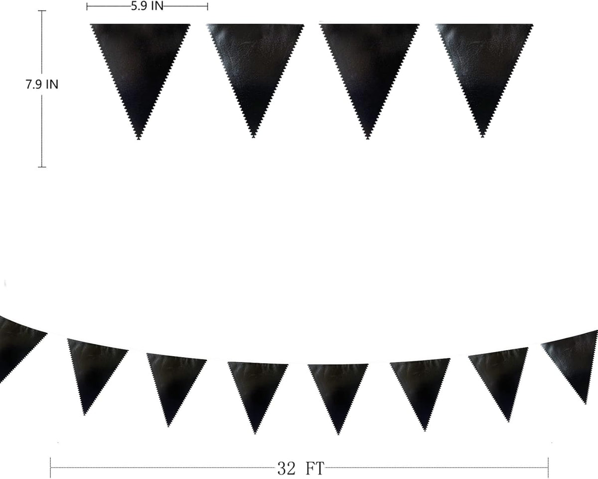 Black Party Decorations Triangle Pennant Banner Flag Black Metallic Fabric Bunting Garland for