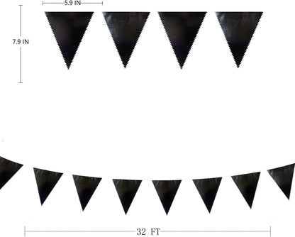 Black Party Decorations Triangle Pennant Banner Flag Black Metallic Fabric Bunting Garland for